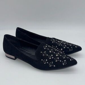 Cato Flats Elegant Black Rhinestone Loafers size 8 faux suede slip on shoes
